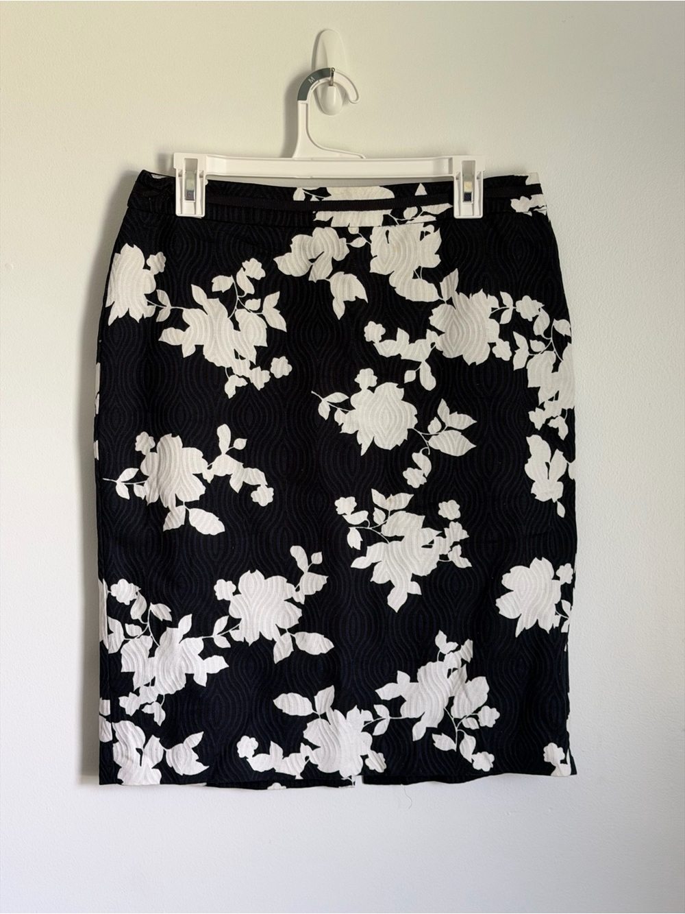 Talbots Black Pencil Skirt with White Floral Print